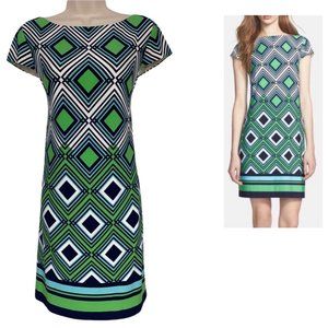 Size XXL 1X 16 GEOMETRIC PRINT SHIFT DRESS Classy Spring Summer Career PLUS SIZE